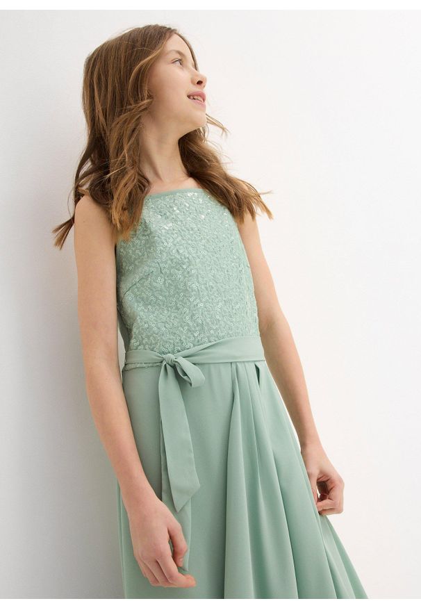 bonprix - Sukienka maxi z cekinami. Kolor: zielony. Styl: elegancki. Długość: maxi