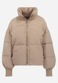 Born2be - Beżowa Pudełkowa Kurtka Pikowana Saibmi. Kolor: beżowy. Długość rękawa: długi rękaw. Długość: długie. Wzór: aplikacja #3