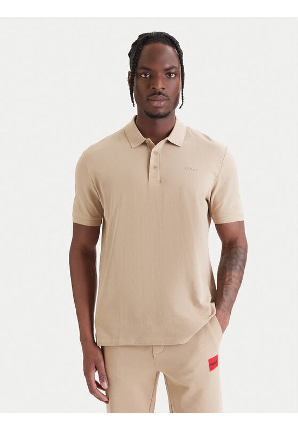 Hugo - HUGO Polo Donos222 50466182 Beżowy Regular Fit. Typ kołnierza: polo. Kolor: beżowy. Materiał: bawełna