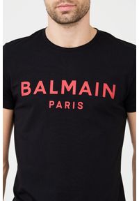 Balmain - BALMAIN Czarny męski T-shirt z czerwonym logo, Rozmiar XL. Kolor: czarny #4