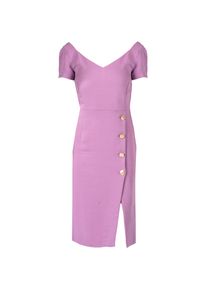 Pinko Sukienka "Malizioso" | 1G15U2 8385 | Kobieta | Fioletowy, Różowy. Kolor: fioletowy, różowy, wielokolorowy. Materiał: elastan, wiskoza. Długość rękawa: krótki rękaw. Wzór: aplikacja. Typ sukienki: dopasowane. Długość: midi