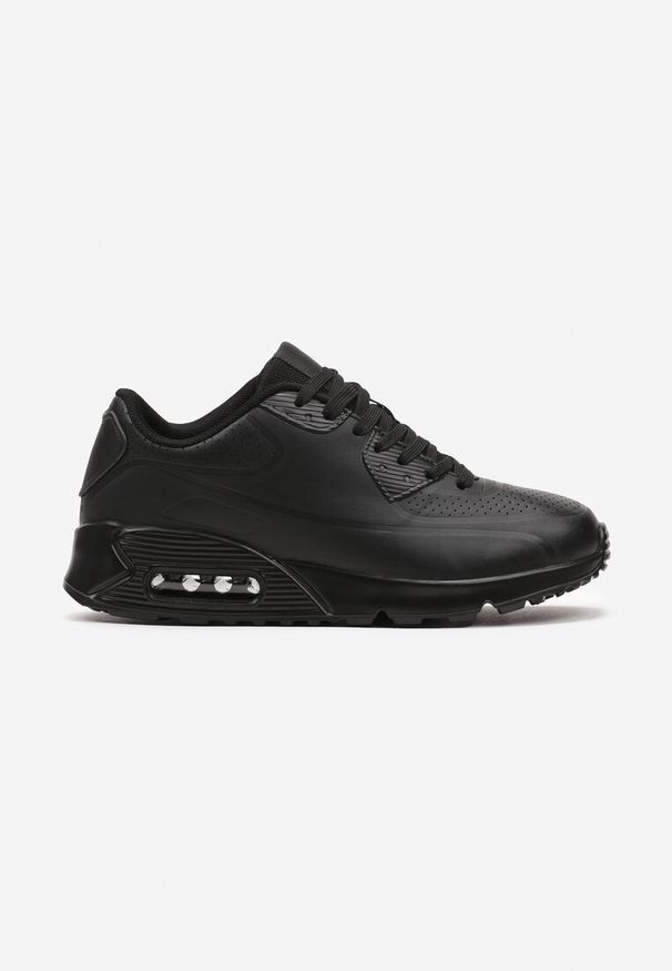 Renee - Czarne Casualowe Sneakersy na Płaskiej Podeszwie Ozdobione Perforacją i Transparentną Wstawką Dunelia. Okazja: na co dzień. Nosek buta: okrągły. Zapięcie: sznurówki. Kolor: czarny. Materiał: materiał. Wzór: aplikacja. Obcas: na płaskiej podeszwie. Wysokość obcasa: niski