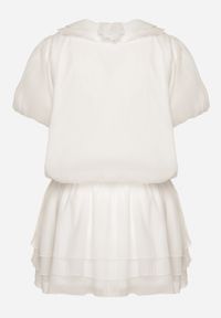 Born2be - Biała Sukienka z Falbanami i Wiązaniem Tilanisse. Okazja: na spacer. Kolor: biały. Wzór: aplikacja. Styl: elegancki #4