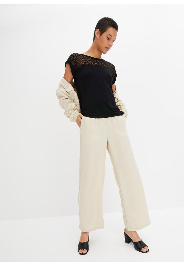 bonprix - T-shirt z miękkiej mieszanki wiskozy. Kolor: czarny. Materiał: wiskoza, koronka. Wzór: koronka