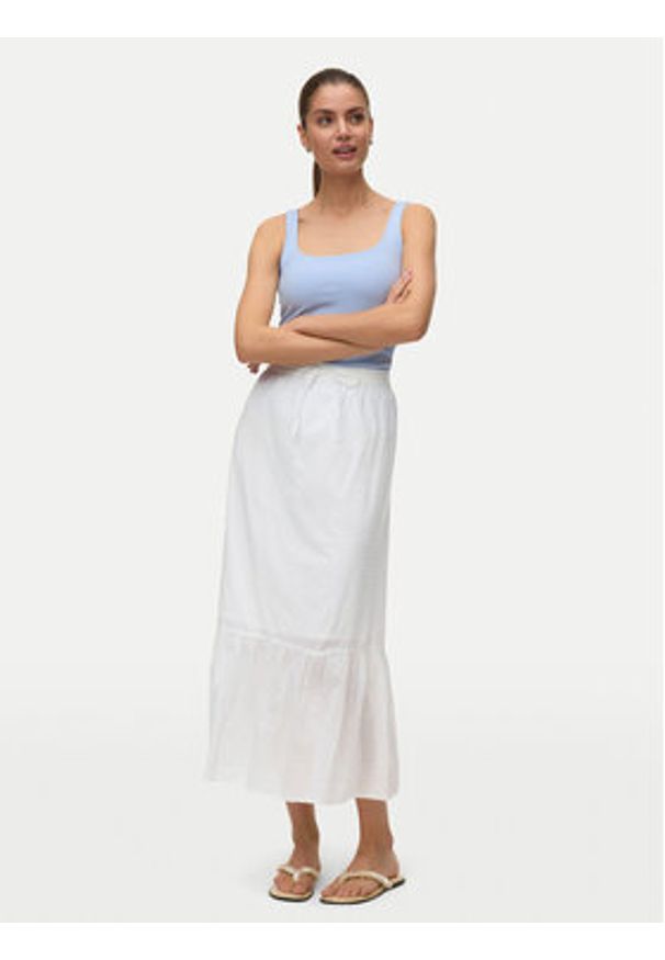 Vero Moda Spódnica midi Vmtrine 10343485 Biały Regular Fit. Kolor: biały. Materiał: bawełna