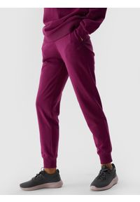 4f - Spodnie dresowe joggery damskie - fioletowe. Kolor: fioletowy. Materiał: dresówka. Wzór: ze splotem, gładki
