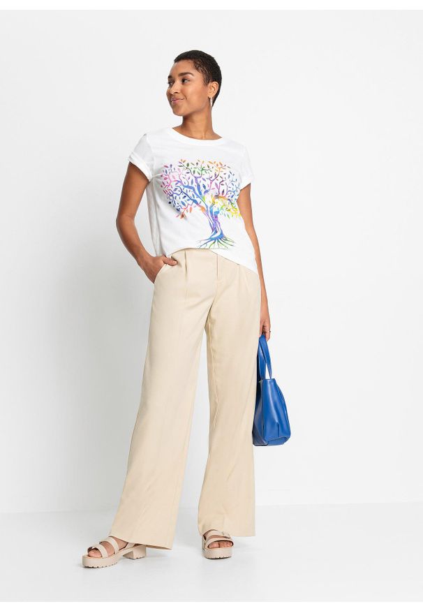 bonprix - T-shirt z nadrukiem, bawełna organiczna. Kolor: biały. Materiał: bawełna. Wzór: nadruk