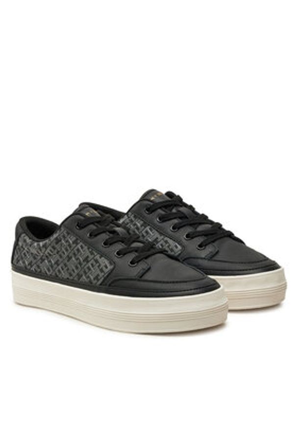 TOMMY HILFIGER - Tommy Hilfiger Sneakersy Vulc Leather Sneaker Monogram FW0FW08331 Czarny. Kolor: czarny. Materiał: skóra