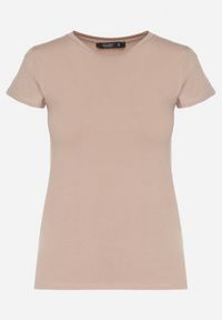 Born2be - Jasnobeżowy Bawełniany Klasyczny T-shirt Lunolia. Okazja: na co dzień. Kolor: beżowy. Materiał: bawełna. Wzór: gładki. Styl: klasyczny #6