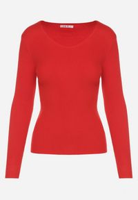 Born2be - Czerwony Dopasowany Sweter z Prążkowanej Dzianiny z Bawełną z Dekoltem w Serek Tesma. Okazja: na co dzień. Typ kołnierza: dekolt w serek. Kolor: czerwony. Materiał: dzianina, bawełna, prążkowany. Długość rękawa: długi rękaw. Długość: długie. Styl: casual, elegancki