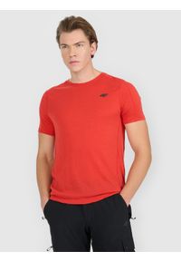 4f - 4F Koszulka trekkingowa z wełną merino męska - czerwona L. Okazja: na co dzień. Kolor: czerwony. Materiał: wełna. Styl: casual #1