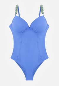 Born2be - Niebieski Strój Kąpielowy Ozdobiony Kamieniami Medorise. Kolekcja: plus size. Kolor: niebieski. Wzór: aplikacja #5