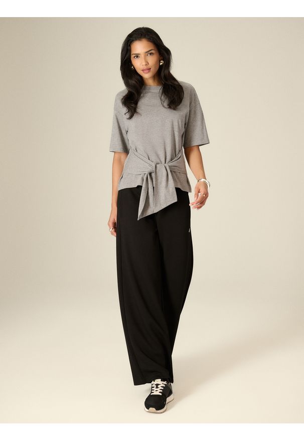 4f - 4F T-shirt regular z wiązaniem damski - szary L. Okazja: na co dzień. Kolor: szary. Materiał: dzianina, bawełna. Styl: casual, klasyczny