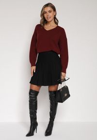 Born2be - Czarna Plisowana Spódnica z Wiskozą z Wysokim Stanem Nesadoe. Okazja: na co dzień, na spotkanie biznesowe. Stan: podwyższony. Kolor: czarny. Materiał: wiskoza. Styl: klasyczny, casual, biznesowy, elegancki #6