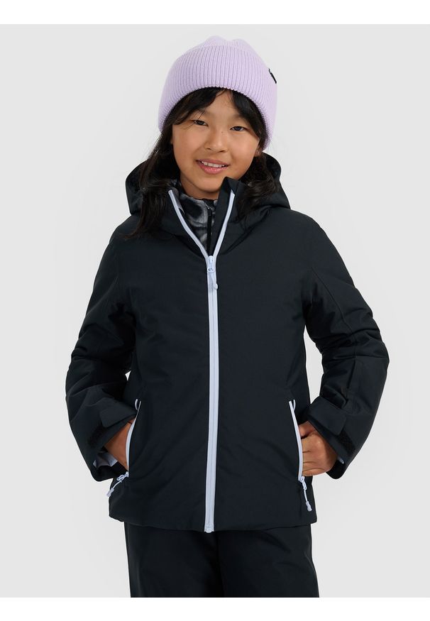 4f - 4F Kurtka narciarska membrana 5000 dziewczęca - czarna 122 (6-7 lat). Kolor: czarny. Materiał: poliester, materiał. Długość: długie. Wzór: gładki. Sezon: lato
