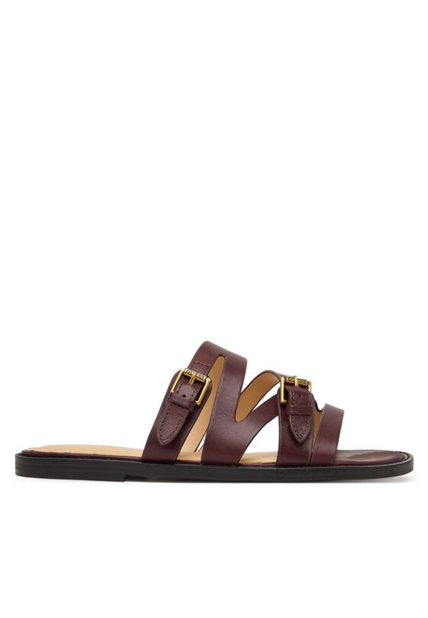 Guess Klapki FLJGRY LEA03 Bordowy. Kolor: czerwony. Materiał: skóra