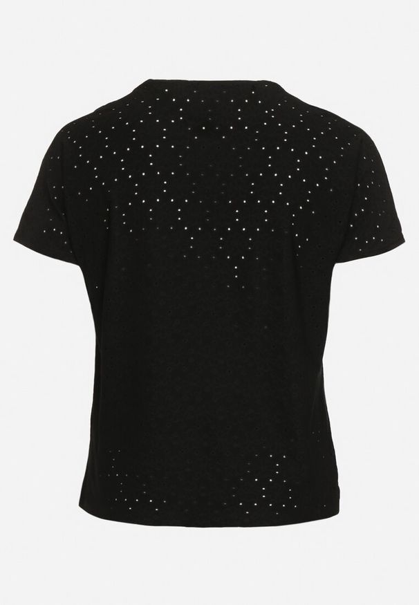 Born2be - Czarny T-shirt Ażurowy z Ozdobnymi Cyrkoniami Cevola. Okazja: na co dzień. Kolor: czarny. Wzór: ażurowy. Styl: casual