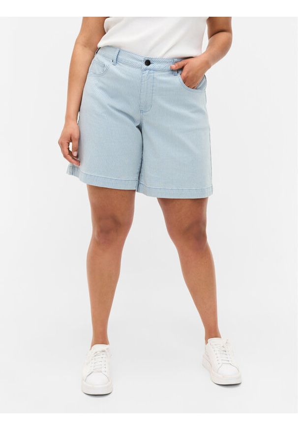Zizzi Szorty jeansowe J10886B Błękitny Regular Fit. Kolor: niebieski. Materiał: bawełna, jeans, syntetyk