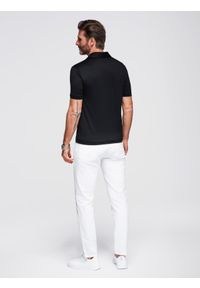Ombre Clothing - Stylowa męska koszulka polo z elastycznej tkaniny – czarna V1 - Rozmiar: XL. Typ kołnierza: polo. Kolor: czarny. Materiał: tkanina. Wzór: gładki. Styl: elegancki #4