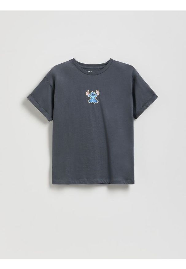 Reserved - T-shirt ze świecącym nadrukiem - ciemnoszary. Kolor: szary. Materiał: bawełna. Wzór: nadruk