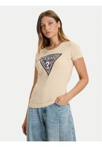 Guess T-Shirt W5BI15 J1314 Beżowy Slim Fit. Kolor: beżowy. Materiał: bawełna #1