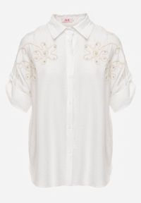 Renee - Biała Wiskozowa Koszula Nietoperz z Regulowanymi Rękawami i Haftem Drenesh. Kolor: biały. Materiał: wiskoza. Wzór: haft. Styl: boho #3
