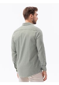Ombre Clothing - Koszula męska w drobną kratę REGULAR FIT K622 - khaki - XXL. Okazja: na co dzień. Kolor: brązowy. Materiał: bawełna, poliester. Długość rękawa: długi rękaw. Długość: długie. Styl: casual, klasyczny #4