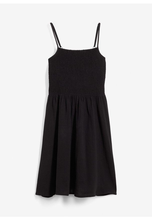 bonprix - Sukienka na ramiączkach z przewiewnego muślinu. Kolor: czarny. Długość rękawa: na ramiączkach