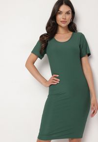 Born2be - Zielona Casualowa Sukienka z Bawełną Lumelisse. Okazja: na co dzień. Kolor: zielony. Materiał: bawełna. Typ sukienki: proste. Styl: casual #4
