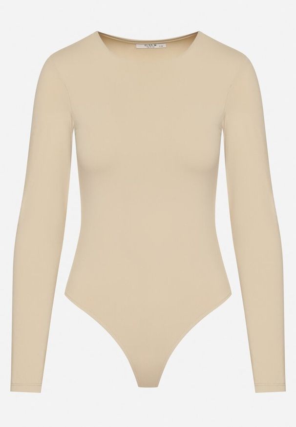 Born2be - Jasnobeżowe Body w Klasycznym Stylu Ralfia. Okazja: na co dzień. Kolor: beżowy. Materiał: jeans. Styl: klasyczny