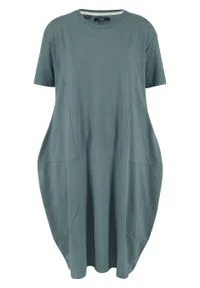 Sukienka bawełniana oversize, rękawy 1/2 bonprix zielony eukaliptusowy. Kolor: zielony. Materiał: bawełna. Typ sukienki: oversize #1