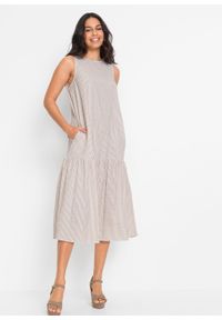 Sukienka z wiązanymi troczkami bonprix piaskowy w paski. Kolor: beżowy. Wzór: paski. Sezon: lato #6