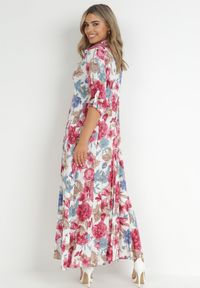 Born2be - Biała Sukienka Koszulowa z Rozcięciem w Kwiaty Vethere. Kolor: biały. Długość rękawa: długi rękaw. Wzór: kwiaty. Typ sukienki: koszulowe. Styl: elegancki. Długość: maxi #4