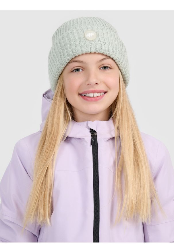 4f - 4F Czapka beanie odblaskowa dziewczęca - turkusowa Uniwersalny. Kolor: turkusowy. Materiał: materiał, syntetyk. Sezon: zima. Styl: casual, klasyczny, młodzieżowy