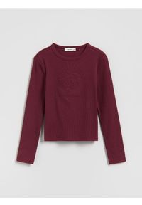 Reserved - Koszulka z wypukłą aplikacją - bordowy. Kolor: czerwony. Materiał: bawełna. Wzór: aplikacja