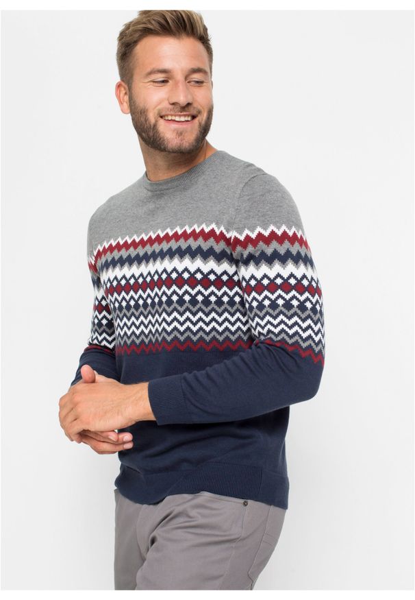 bonprix - Sweter w norweski wzór. Kolor: szary