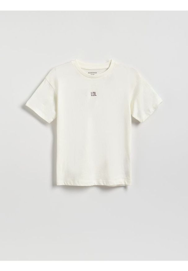 Reserved - Bawełniany t-shirt - złamana biel. Materiał: bawełna