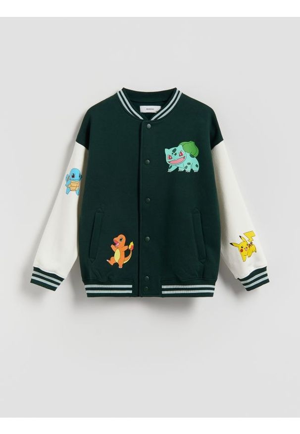 Reserved - Bluza bomber Pokémon - ciemnozielony. Kolor: zielony. Materiał: bawełna, dzianina
