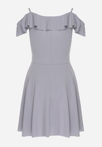 Born2be - Szara Sukienka Rozkloszowana na Ramiączkach z Falbankami Polauri. Okazja: na co dzień. Typ kołnierza: kołnierz z falbankami. Kolor: szary. Długość rękawa: na ramiączkach. Styl: klasyczny, casual, elegancki #6