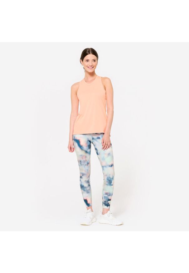 DOMYOS - Legginsy fitness damskie Domyos. Kolor: wielokolorowy. Materiał: poliester, elastan, poliamid, materiał. Sport: fitness