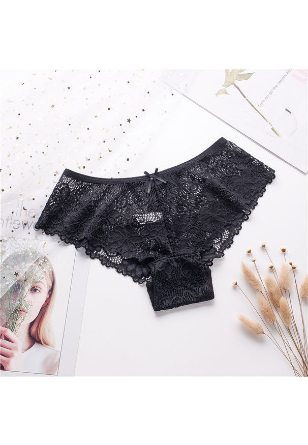 Intica - Koronkowe majtki brazylijskie z kokardką Boksoon. Kolor: czarny. Materiał: koronka. Wzór: koronka