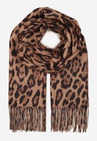 Born2be - Brązowy Panterkowy Szalik z Wiskozy Zakończony Frędzlami Ferinda. Okazja: na co dzień. Kolor: brązowy. Materiał: wiskoza. Styl: casual, klasyczny #1