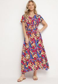 Born2be - Różowa Bawełniana Sukienka z Abstrakcyjnym Wzorem Emilisse. Okazja: na co dzień. Kolor: różowy. Materiał: bawełna. Styl: casual, klasyczny #3