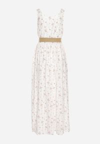 Born2be - Biała Rozkloszowana Sukienka w Kwiaty Ozdobiona Plecionym Paskiem Iffalle. Okazja: na spacer, na co dzień. Kolor: biały. Materiał: skóra. Wzór: aplikacja, kwiaty. Typ sukienki: proste. Styl: casual, elegancki #5