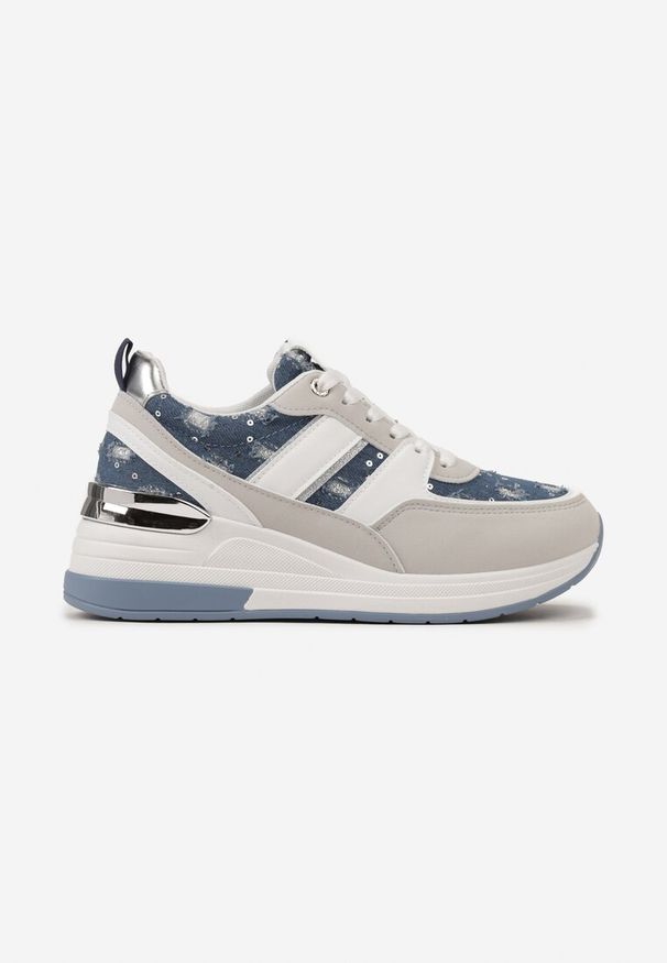 Born2be - Niebieskie Sneakersy na Grubej Podeszwie z Brokatem i Cekinami Asseni. Kolor: niebieski