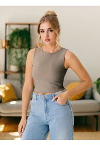 Sinsay - Crop top - beżowy. Kolor: beżowy