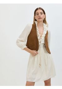 Reserved - Sukienka mini - złamana biel. Materiał: wiskoza, tkanina. Wzór: gładki. Styl: klasyczny. Długość: mini #1