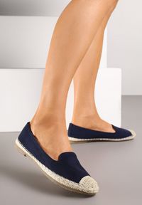 Renee - Granatowe Espadryle z Motywem Plecionki Ralomea. Okazja: na co dzień, na imprezę. Kolor: niebieski. Sezon: lato. Styl: elegancki, casual