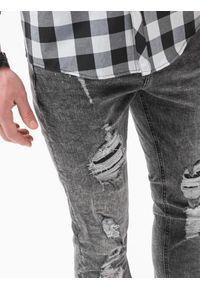 Ombre Clothing - Spodnie męskie jeansowe z dziurami SLIM FIT P1065 - szare - XXL. Kolor: szary. Materiał: jeans