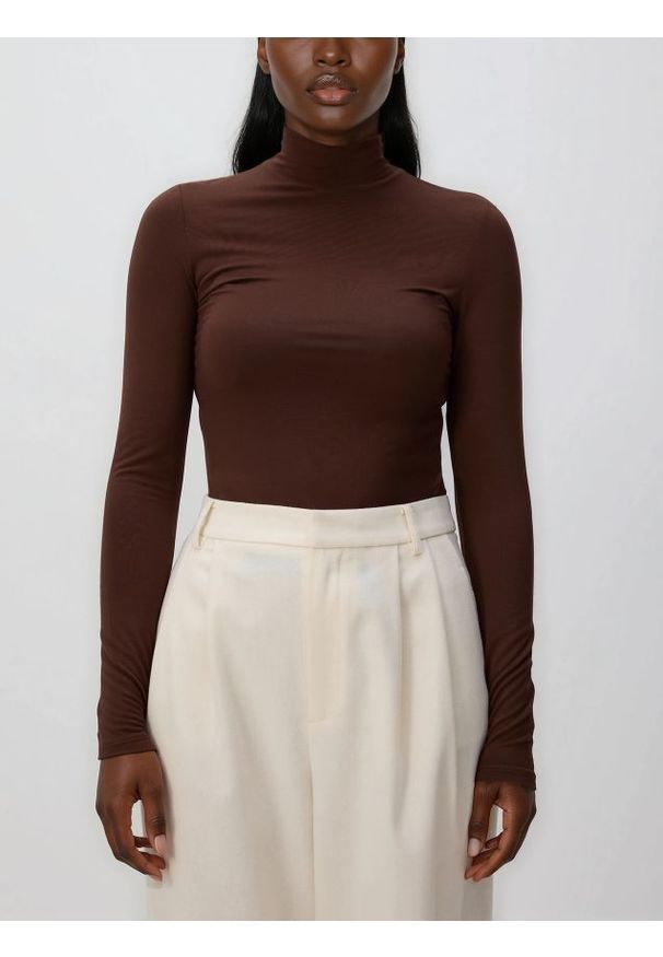 Reserved - Longsleeve z modalu - ciemnobrązowy. Kolor: brązowy. Długość rękawa: długi rękaw